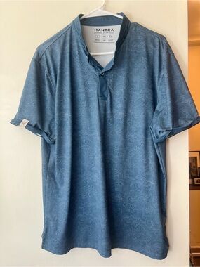 Mantra Golf Polo Men's L Blue Wave Print Blade Collar Recycled Performance